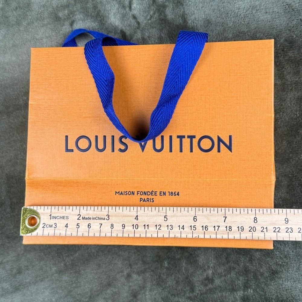 Louis Vuitton Small Orange Paper Shopping Bag Blue Ribbon Handles 8.5x7x4.5 - Picture 5 of 6